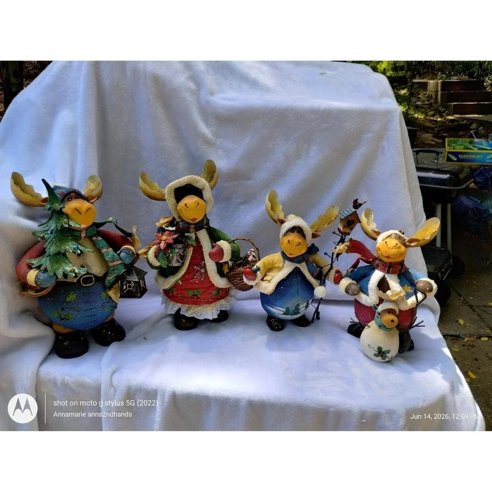 Grandeur Noel 2003 Christmas Moose Family 4 Pc Set Collector's Edition Vintage